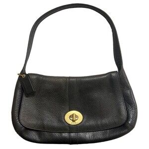 Coach Ergo Flap Shoulder Bag Black Pebbled Leather Gold Hardware K0782-11614